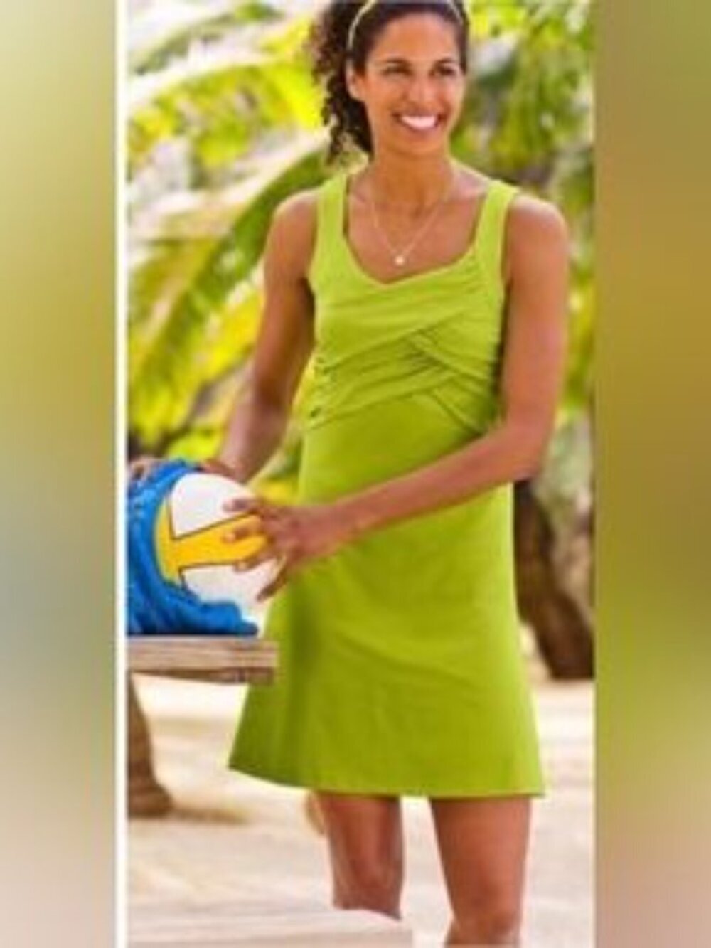 Athleta Don't Sweat It Apple Green Shirred Ruche Athleisure Dress L